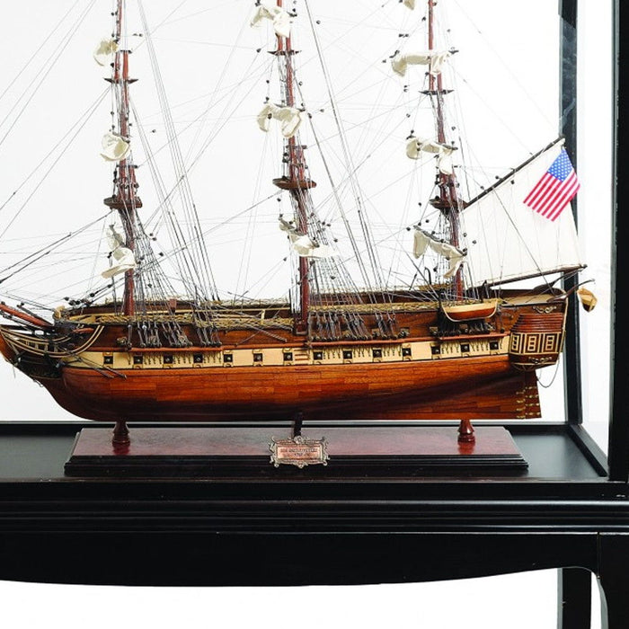 Hand Painted 1797 USS Constitution Large Floor Display Case Model Boat - Brown