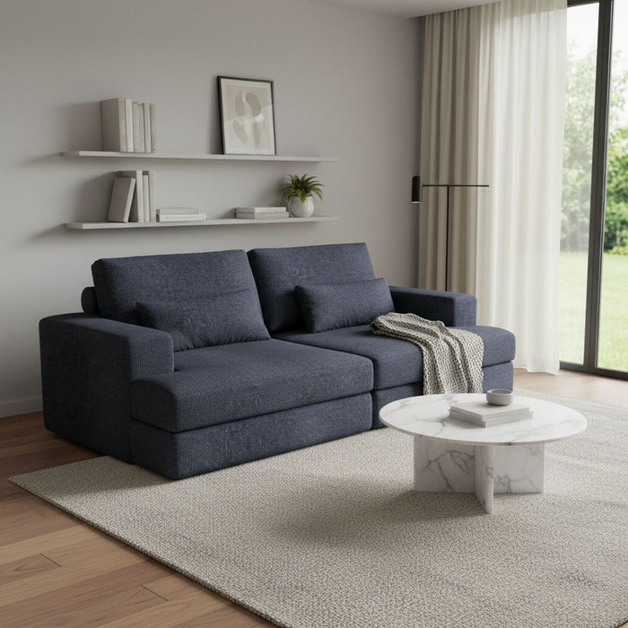 Chenille Modular Stainless Steel Sleeper Sofa With Toss Pillows - Blue