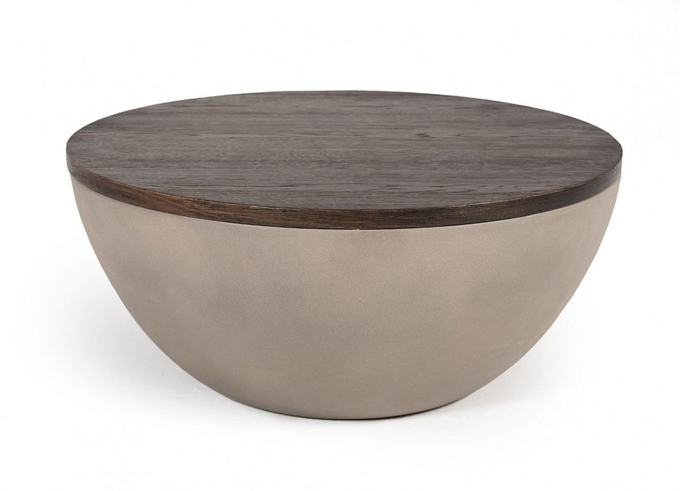 Modern Concrete Round Coffee Table - Gray And Brown Oak