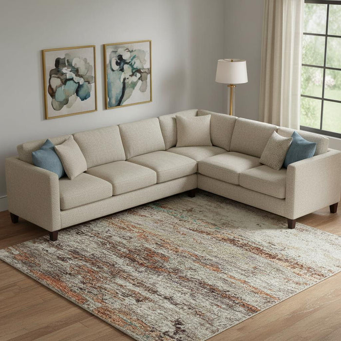 10' X 14' Abstract Washable Area Rug With UV Protection (710160) - Terra Cotta / Beige / Teal