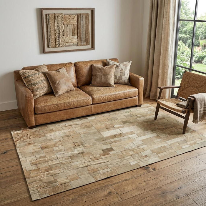 5' X 8' Cowhide Patchwork Area Rug (544496) - Tan