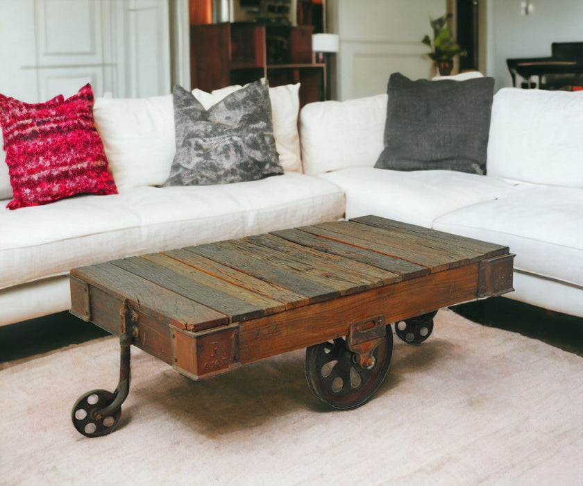 Solid Wood Rectangular Distressed Coffee Table - Black And Brown
