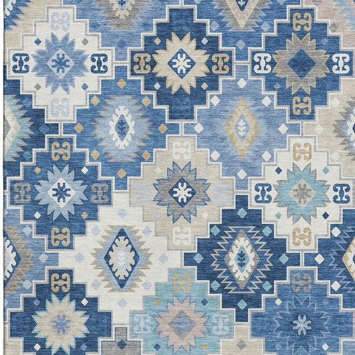 10' X 14' Geometric Washable Area Rug With UV Protection (718647) - Blue / Beige