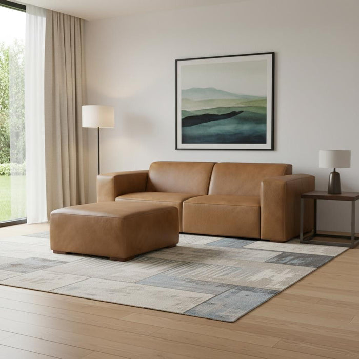 88" 2 Piece Living Room Set Leather Sofa With Ottoman - Brown