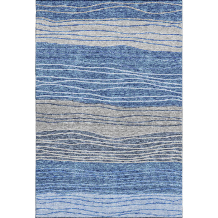 9' X 12' Striped Washable Area Rug With UV Protection - Blue / Gray