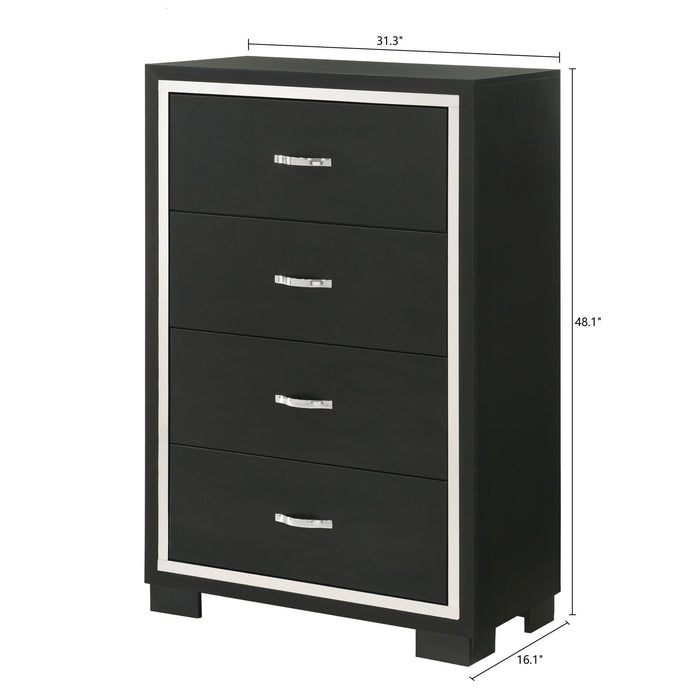 Black Giga 4-drawer accent bedroom chest with stylish handles, ideal for storage and decor in modern bedrooms.