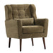Giga modern upholstered accent arm chair with solid wood legs, soft padding, and pillow, ideal for living room or bedroom seating.