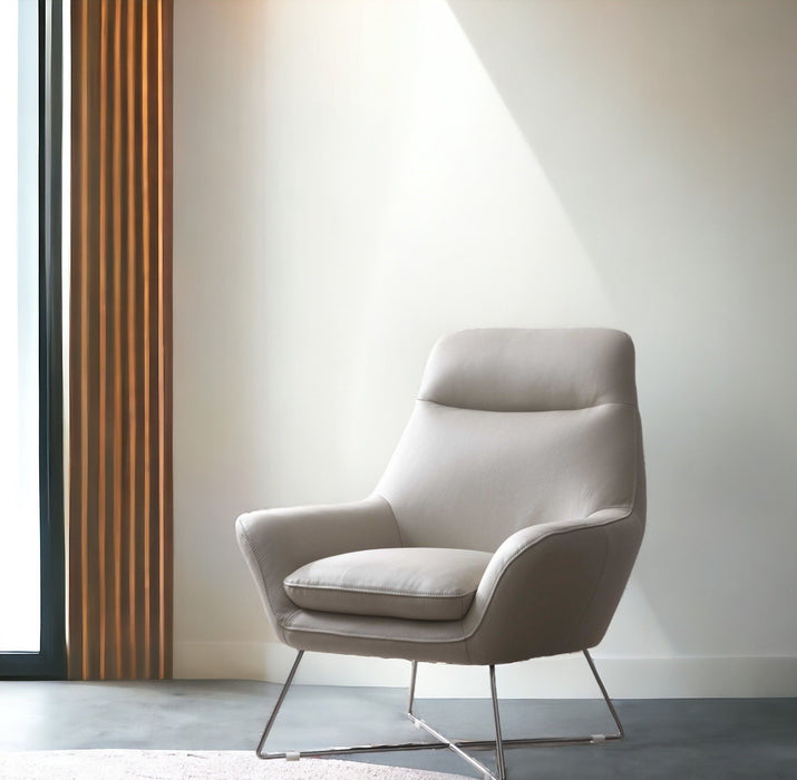 Faux Leather Tufted Arm Chair - Light Gray And Silver