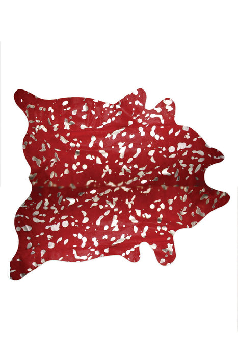 72" x 84" Cowhide - Area Rug - Red And Silver