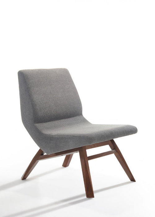Solid Color Lounge Chair With Ottoman - Gray And Walnut