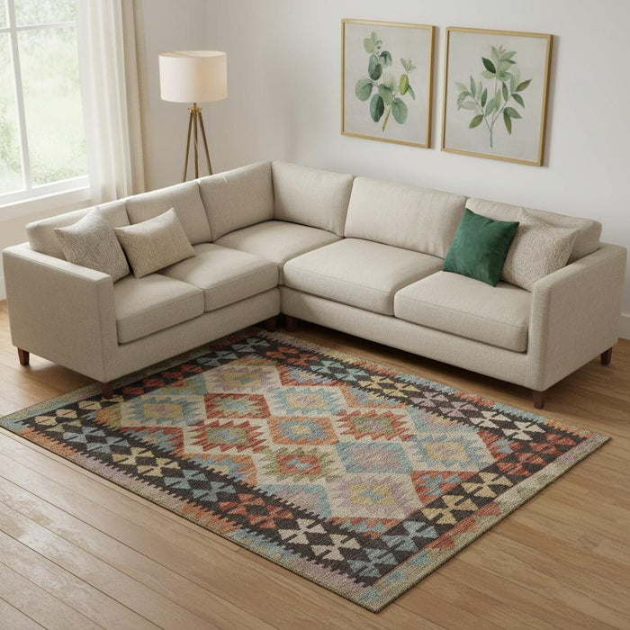 10' X 14' Tribal Washable Area Rug With UV Protection (707959) - Rust / Blue / Beige