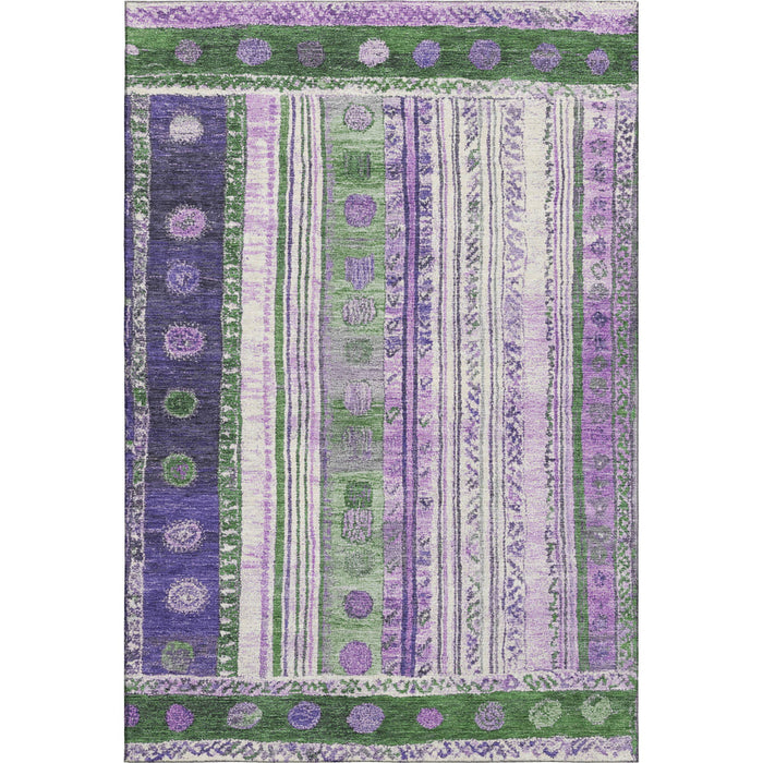 10' X 14' Striped Washable Area Rug With UV Protection (709534) - Green / Purple / Ivory