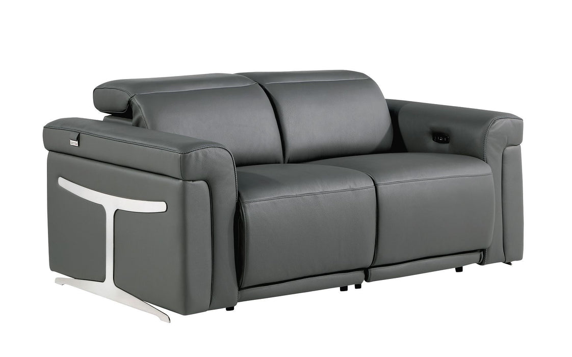 Italian Leather Power Reclining Loveseat (720492) - Dark Gray / Black