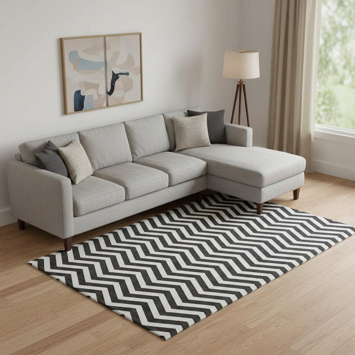10' X 14' Chevron Washable Area Rug With UV Protection (673279) - Black / Ivory