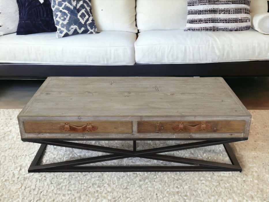 Rustic Handcrafted Wood And Iron Coffee Table - Natural