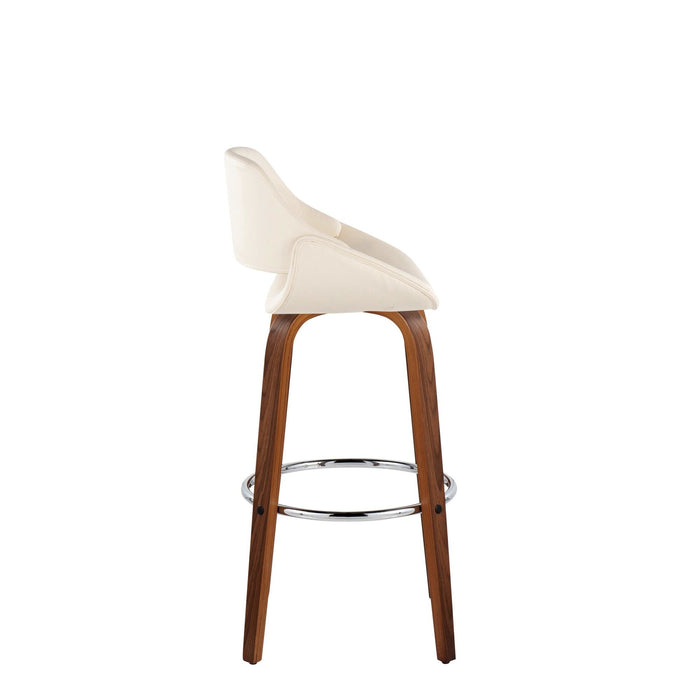 Fabrizzi - 30" Fixed-Height Barstool With Swivel And Round Chrome Metal Footrest (Set of 2) - Walnut Wood