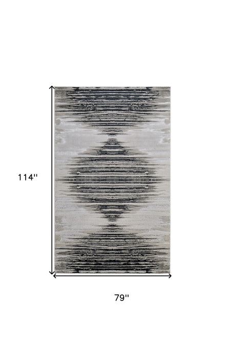 7' x 10' Geometric Power Loom Area Rug - Black And Silver