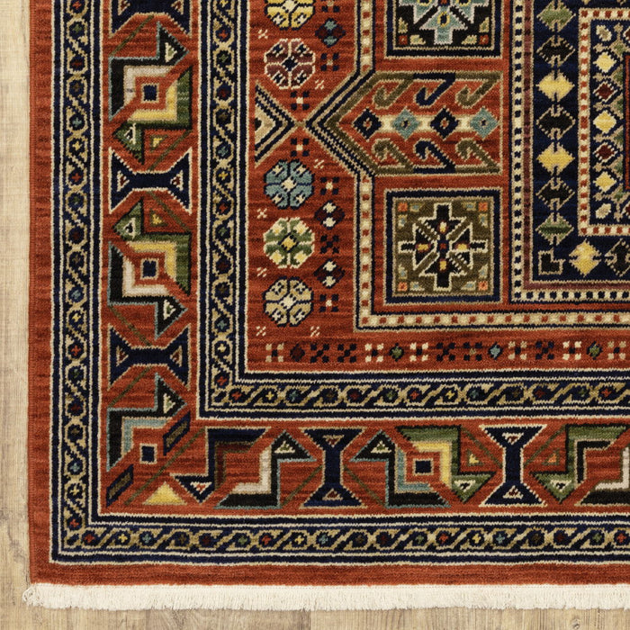 10' x 13' Oriental Power Loom Stain Resistant Area Rug With Fringe - Red Blue Beige And Green