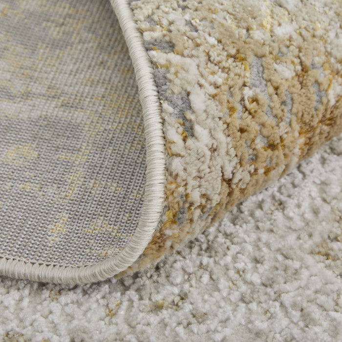 10' x 13' Abstract Power Loom Worn Faded Area Rug - Ivory Gray And Brown