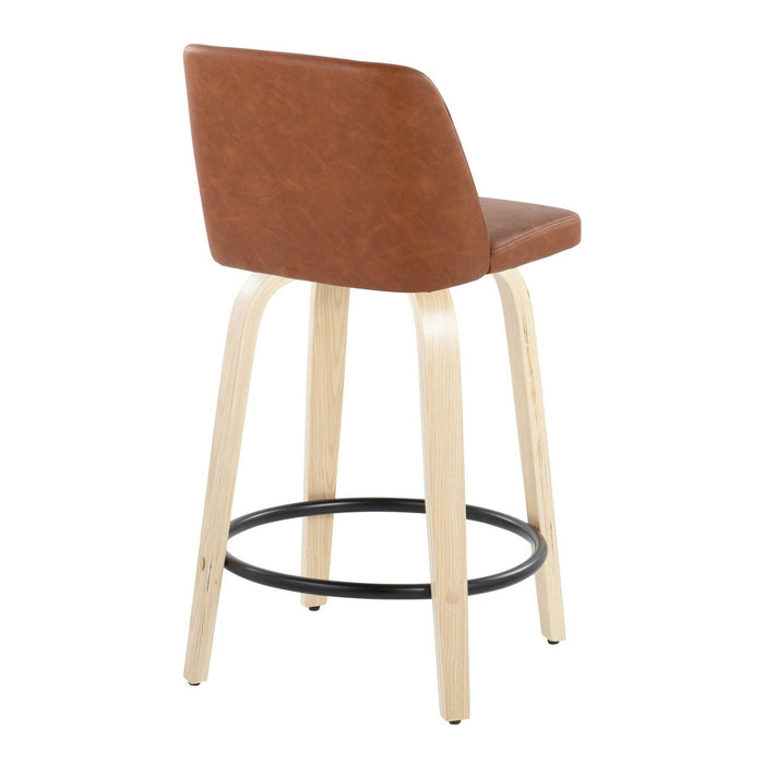 Toriano - 24" Fixed-Height Counter Stool (Set of 2) - Natural & Black Round Base