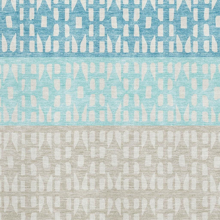 10' X 14' Geometric Washable Area Rug With UV Protection (676368) - Teal / Beige / Ivory