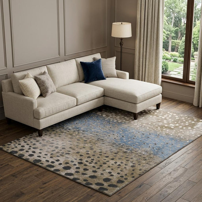 10' X 14' Polka Dot Washable Area Rug With UV Protection (693258) - Khaki / Blue / Ivory