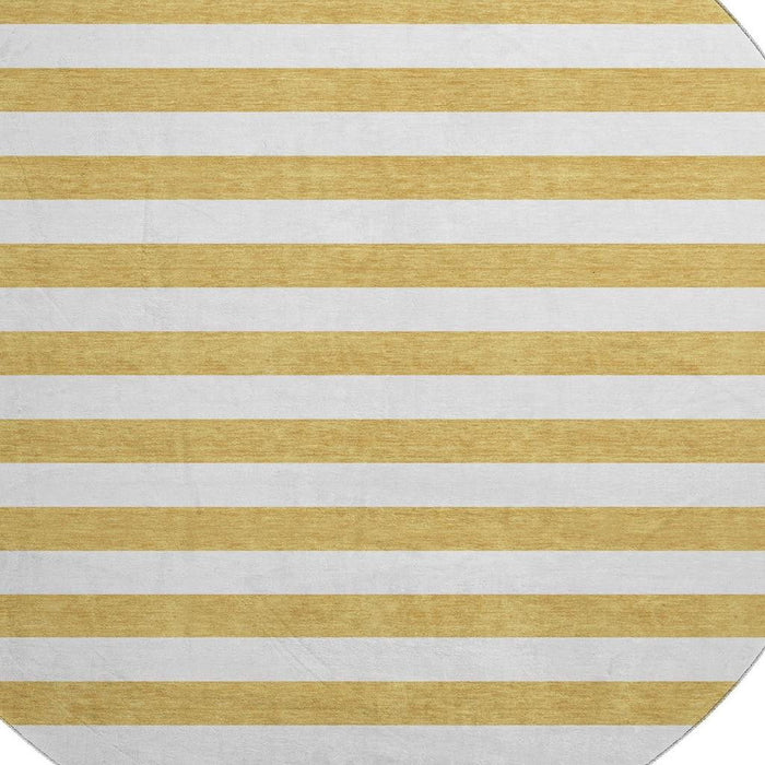 8' Striped Washable Round Rug With UV Protection (647581) - Gold / Ivory