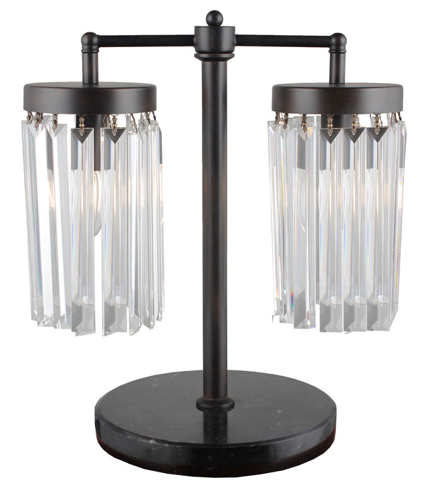 Iron Two Light Cylinder Bedside Table Lamp With Clear Cylinder Shade - Black
