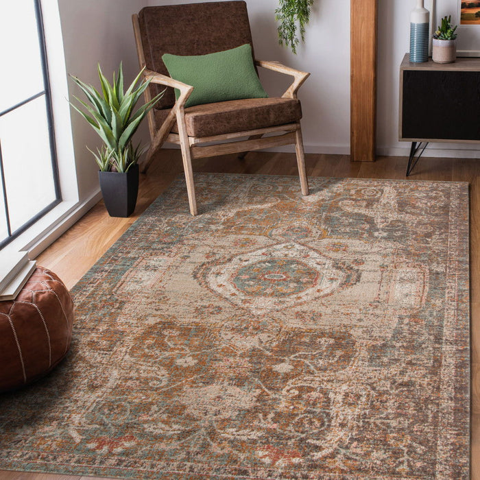 9' x 12' Medallion Power Loom Area Rug - Beige Gray And Taupe