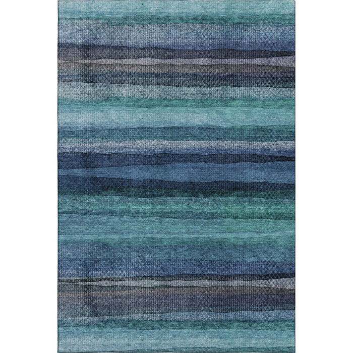 10' X 14' Striped Washable Area Rug With UV Protection (717602) - Teal / Navy Blue