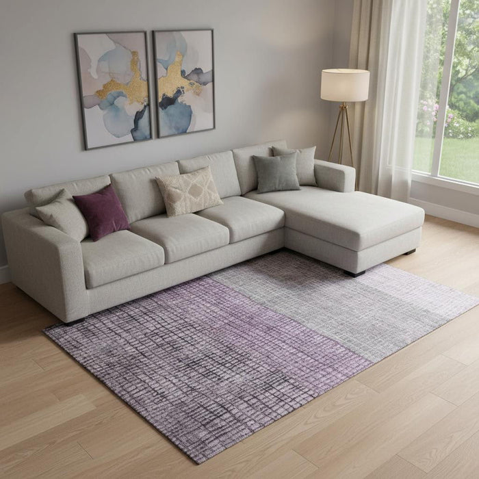10' X 14' Geometric Washable Area Rug With UV Protection (705041) - Plum / Gray