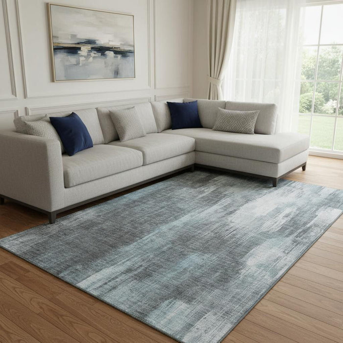 10' X 14' Abstract Washable Area Rug With UV Protection (649618) - Teal / Ivory