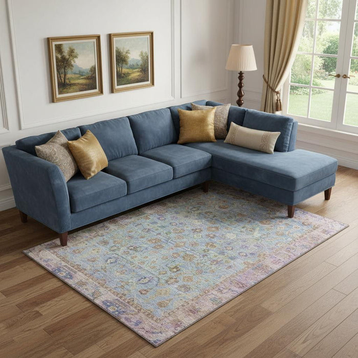 10' X 14' Oriental Washable Area Rug With UV Protection (700913) - Pale Aqua / Lavender