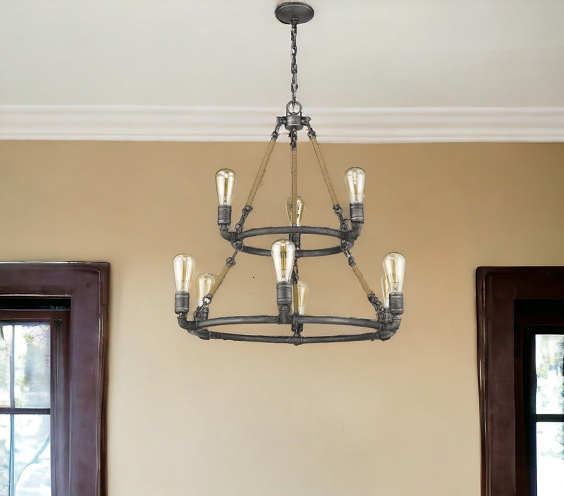 Nine Light Metal Dimmable Chandelier - Brown / Black