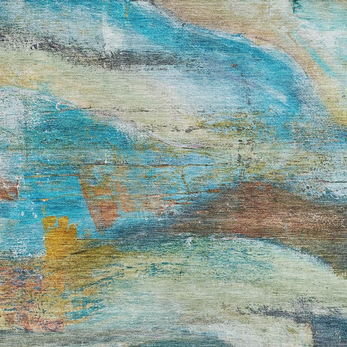 10' X 14' Abstract Washable Area Rug With UV Protection (715573) - Teal / Beige