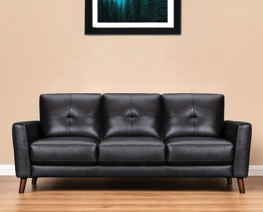 Sofa Leather With Brown Legs - Black