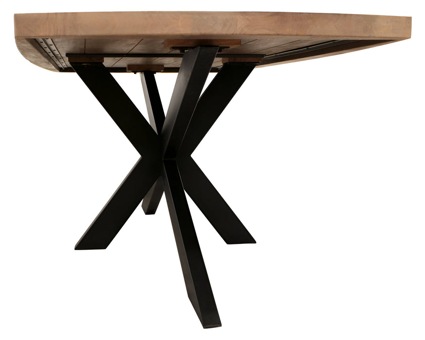 82" Solid Wood And Iron Pedestal Base Dining Table - Natural / Brown