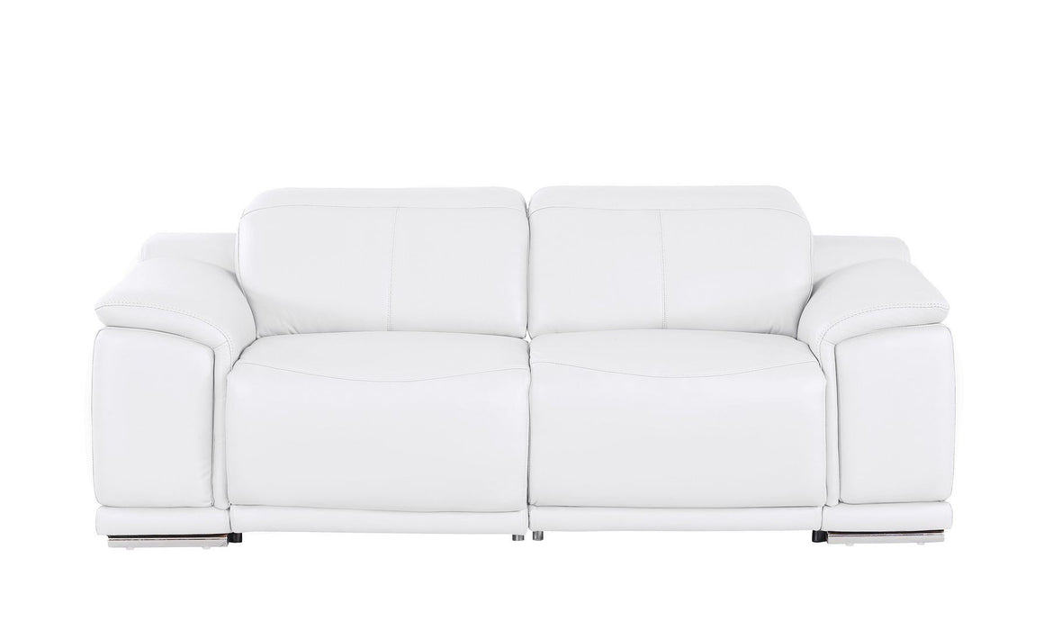 Leather Power Reclining Loveseat (643821) - White / Silver