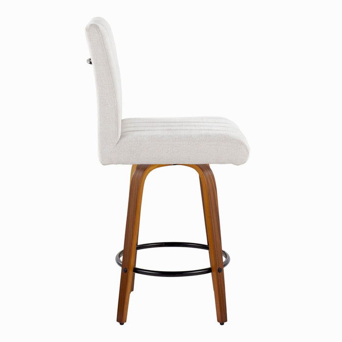 Hannah - 26" Fixed-Height Counter Stool With Swivel And Round Black Metal Footrest (Set of 2) - Walnut Wood