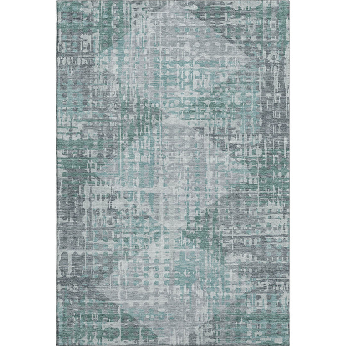 10' X 14' Geometric Washable Area Rug With UV Protection (715021) - Teal / Gray