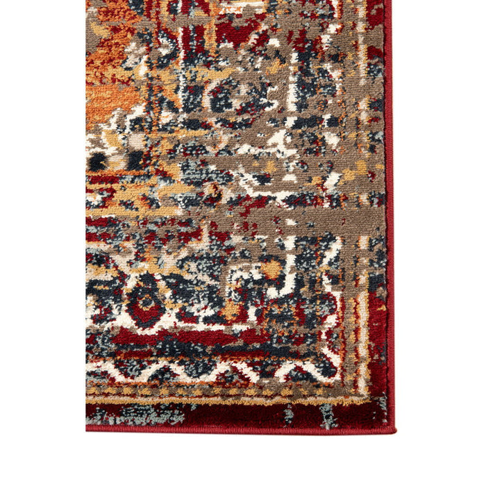 9' x 12' Medallion Power Loom Area Rug - Ivory Red And Orange