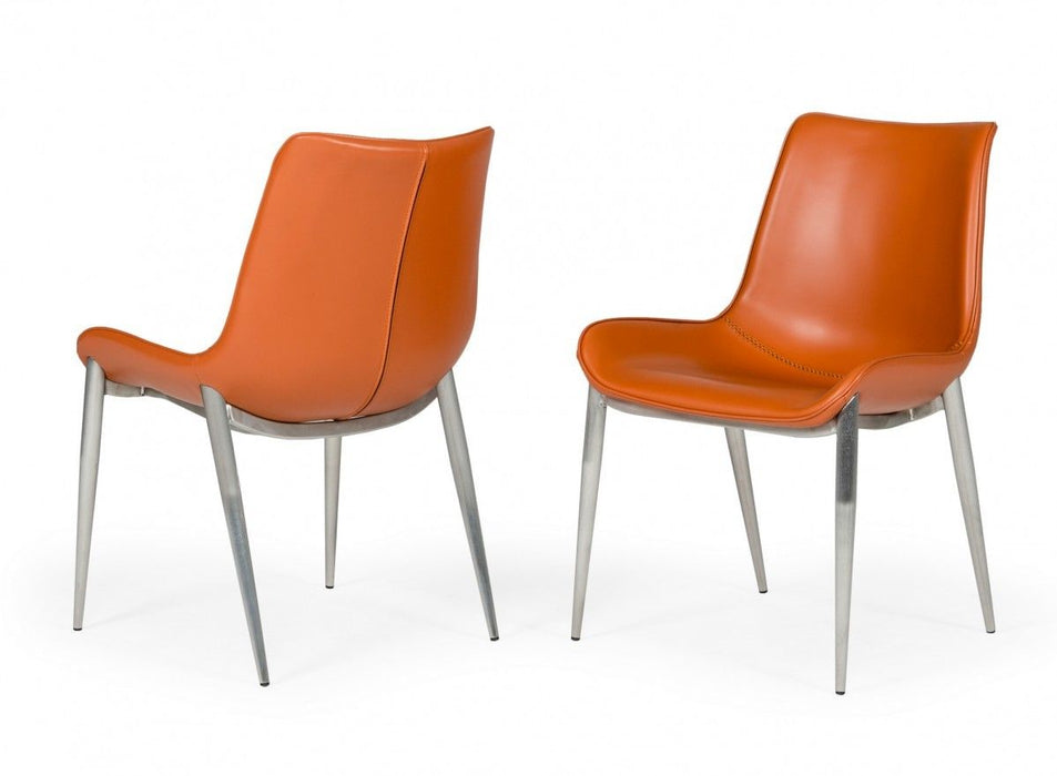 Upholstered Faux Leather Wing Back Dining Side Chairs (Set of 2) - Terra Cotta