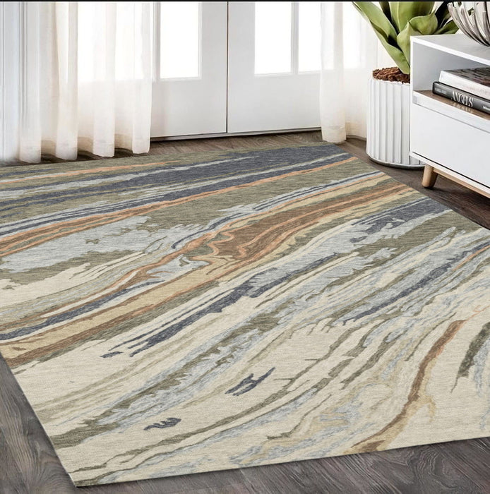 8' X 5' Wool Abstract Hand Tufted Area Rug - Gray And Blue