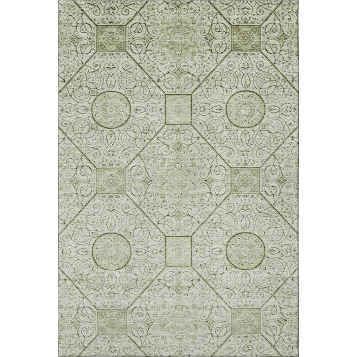 10' X 14' Geometric Washable Area Rug With UV Protection (700017) - Artichoke Green / Ivory