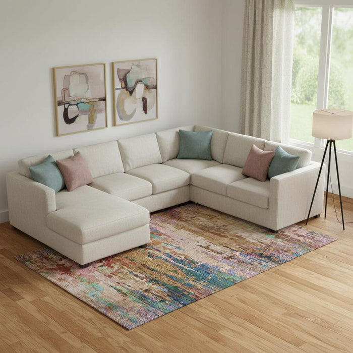 10' X 14' Abstract Washable Area Rug With UV Protection (715465) - Sage / Teal