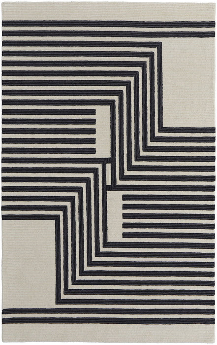 5' x 8' Abstract Geometric Hand Tufted Area Rug - Black And Ivory
