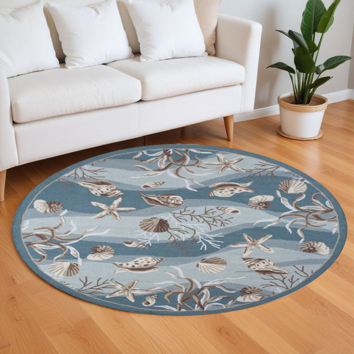 8' Round Hand Tufted Area Rug - Blue And Beige
