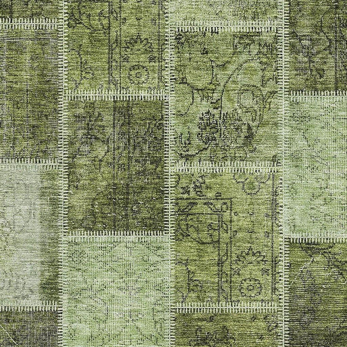 10' X 14' Patchwork Washable Area Rug With UV Protection - Olive Green And Gray