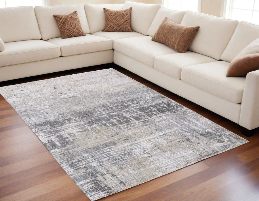 5' x 7' Abstract Non Skid Area Rug - Gray And White