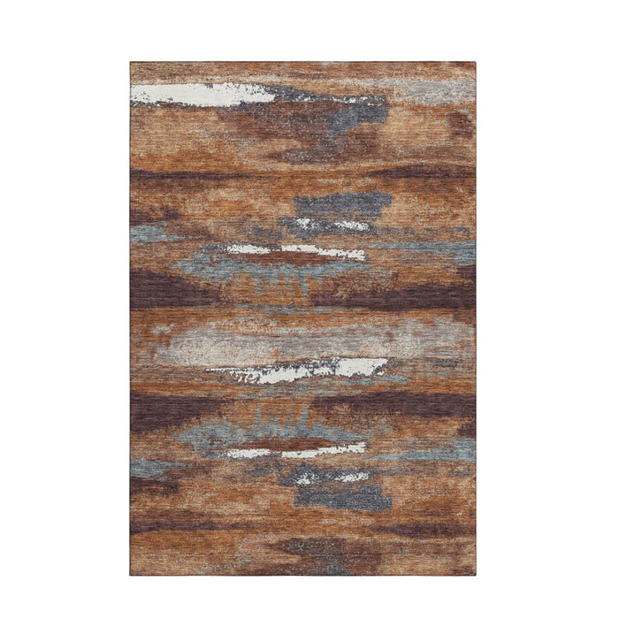 10' X 14' Abstract Washable Area Rug With UV Protection (674994) - Copper / Ivory / Gray